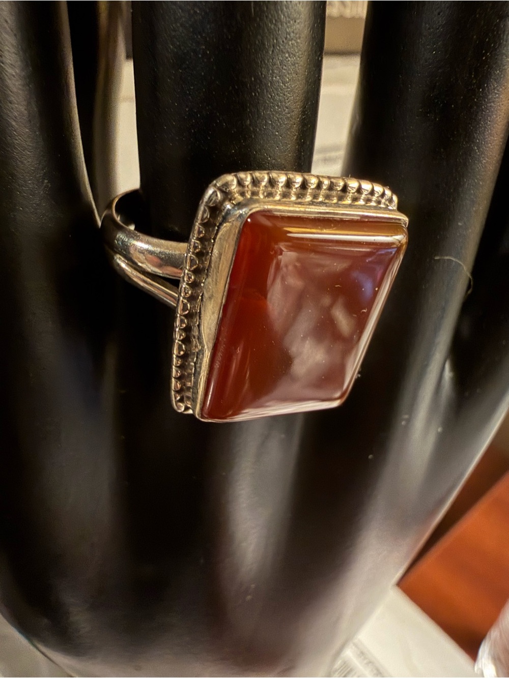 Sterling Silver 925 Carnelian Goth Style Ring Size 10